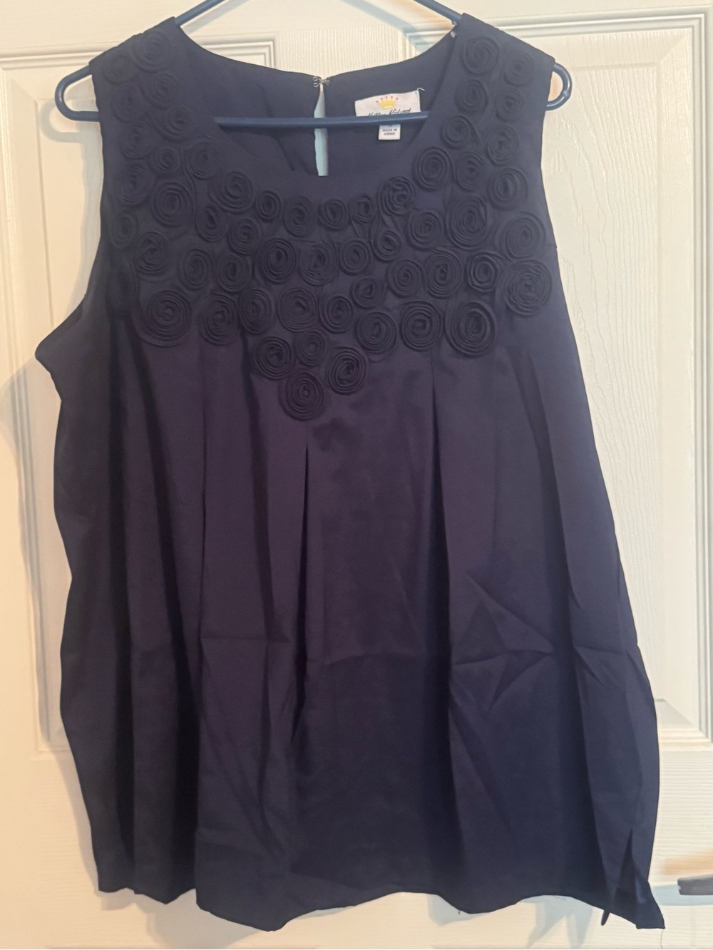 Kathleen Kirkwood Navy Rosette Sleeveless Blouse